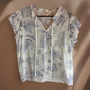 Solitaire Anthropologie Women’s White Butterfly Blouse Eyelet Detail Size L